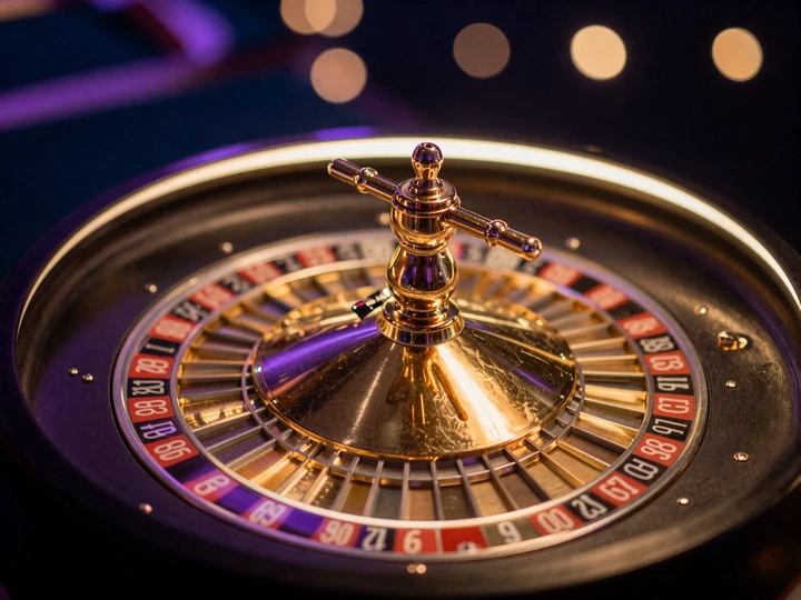 Goldene Roulette-Walze im neonbeleuchteten GoldBet Casino Berlin